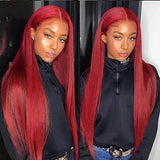 Red Straight Lace Front Wigs 100% Virgin Human Hair For Black Women