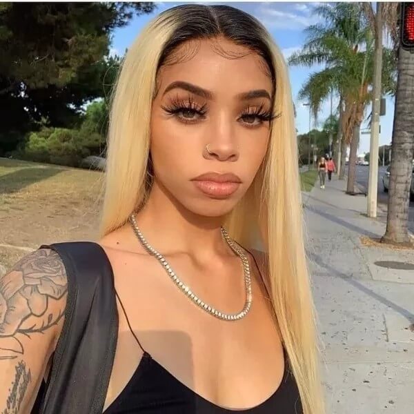 1b/613 Blonde Silk Straight Glueless Lace Front Wig 100% Virgin Human Hair