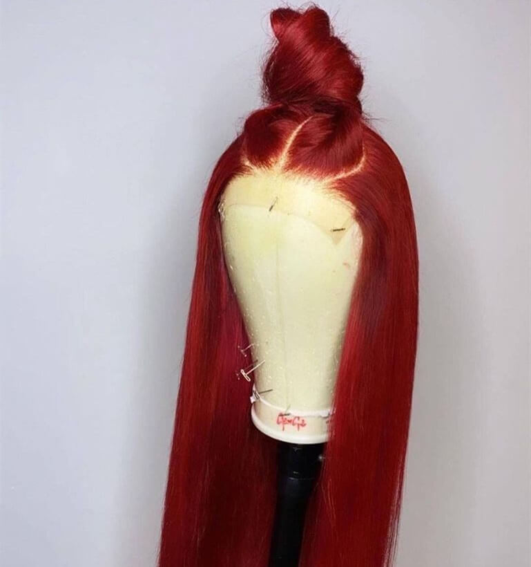 Straight Red Lace Front Wigs 100% Virgin Human Hair with Baby Hair