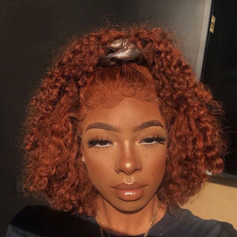 Ginger Curly Orange Lace Front Wigs 100% Virgin Human Hair Wigs with Baby Hair