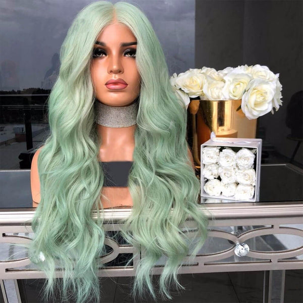 Luxurious Mint Green Body Wave Lace Front Wigs 100% Virgin Human Hair