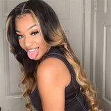 Long Highlight Body Wave 100% Virgin Human Hair Wavy Lace Front Wigs