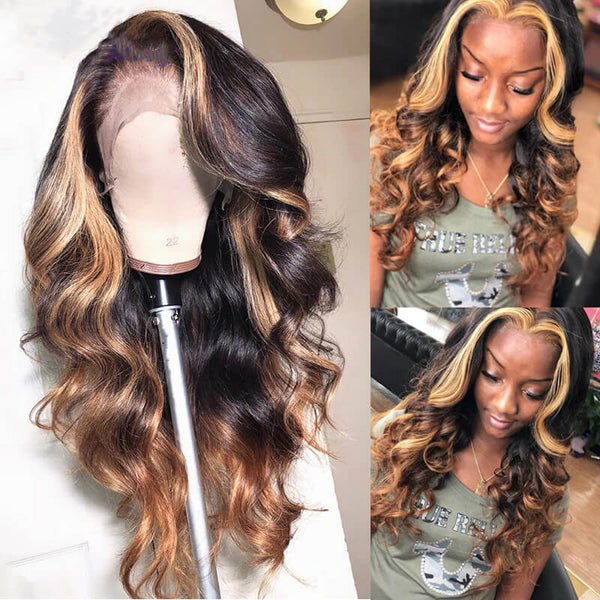 Highlight Loose Body Wave Remy Hair 180% Density Wavy Lace Front Wigs