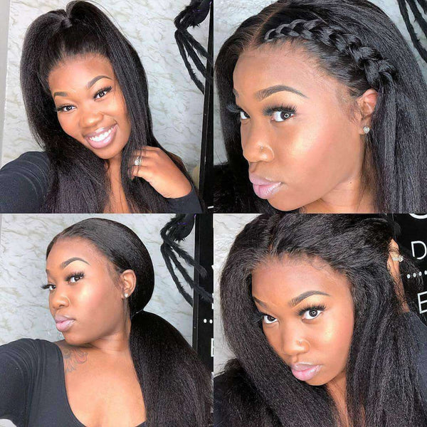 Kinky Straight Bob 12A Virgin Hair 180% Density Lace Front Wigs with Baby Hair