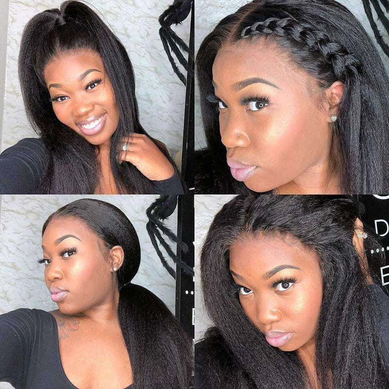 Kinky Straight Bob 12A Virgin Hair 180% Density Lace Front Wigs with Baby Hair