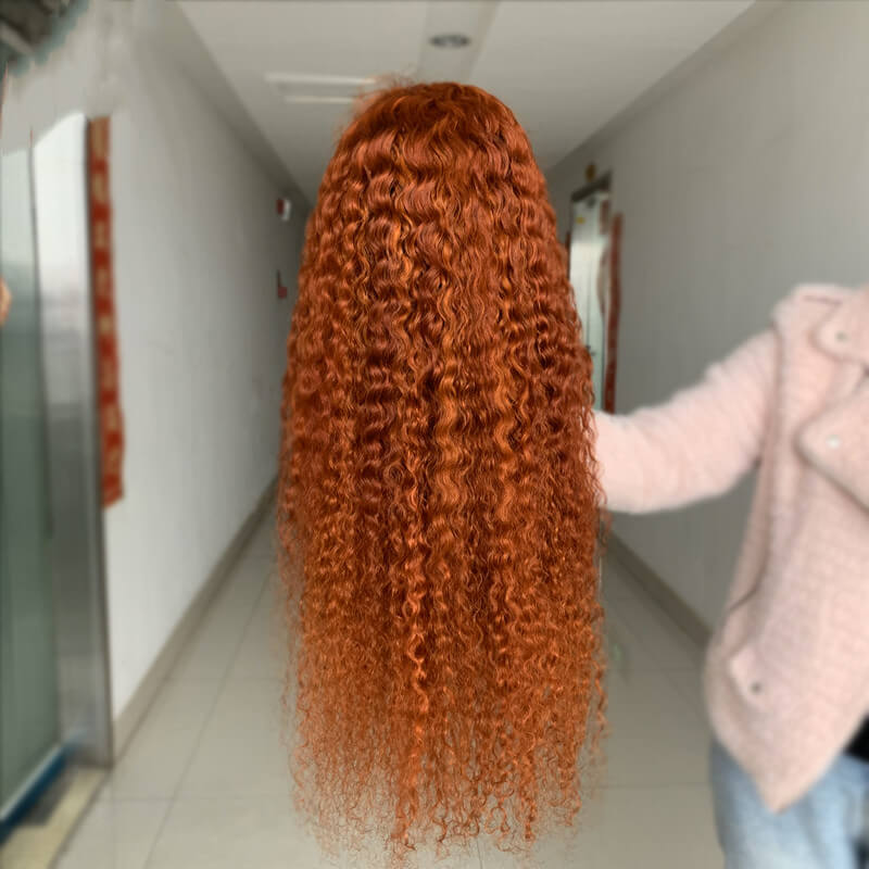 13x6 Orange Curly Lace Front Wig 100% Virgin Human Hair Ginger Wig