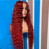 Red Deep Wave Hair Lace Front Wigs 100% Virgin Human Hair Burgundy Wigs