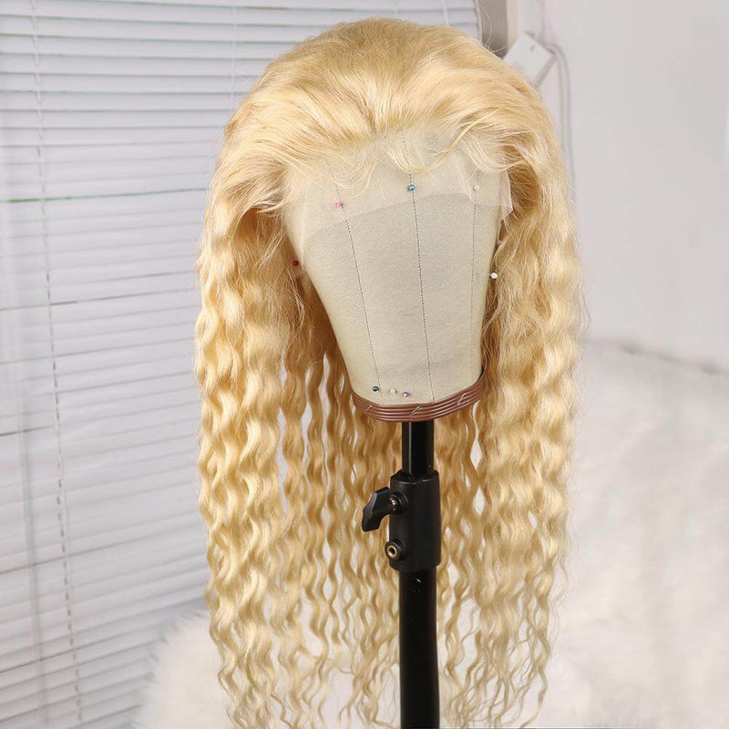 100% Virgin Human Hair Pure 613 Blonde Curly Lace Front Wigs with Baby Hair