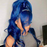 Dark Blue Body Wave Lace Front Wigs 100% Virgin Human Hair Wavy Wigs with Bangs