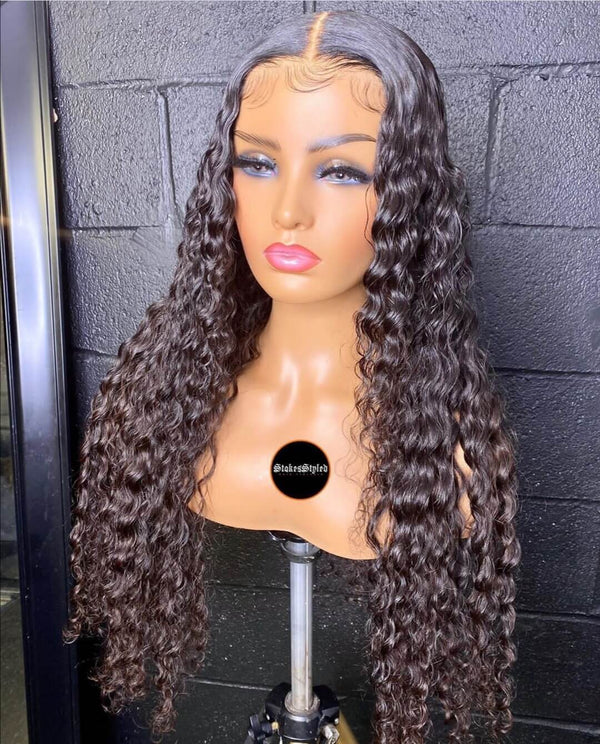 Natural Black/Ombre Blonde Deep Wave 13x4 Lace Front Wigs with Baby Hair