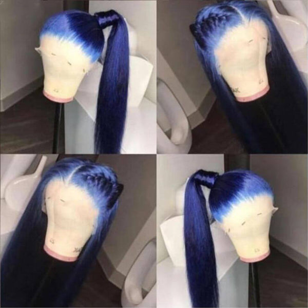Drak Blue Straight 100% Virgin Human Hair Lace Front Wigs with Baby Hair