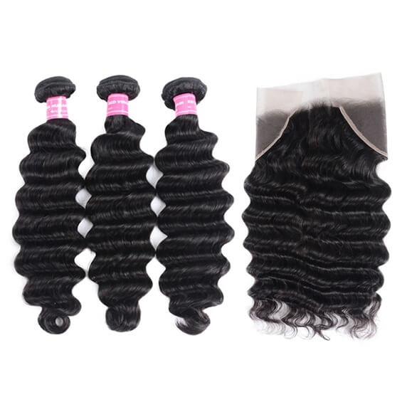 Loose Deep Wave 13x4 Ear to Ear Lace Frontal with 3 PCS Brazilian Bundles