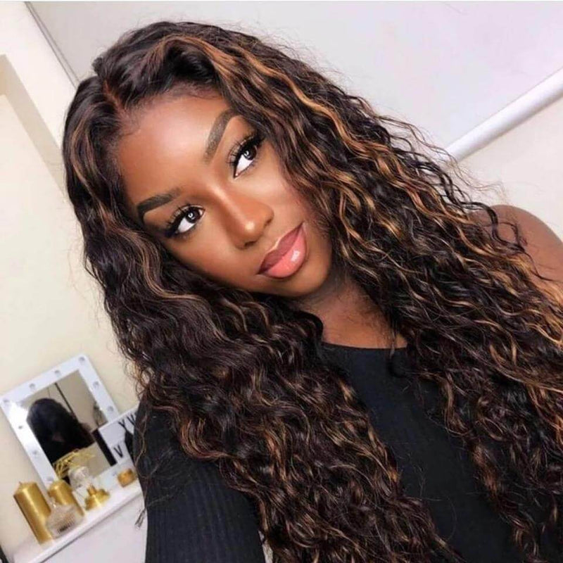 Highlight Curly Water Wave 100% Virgin Human Hair Lace Front Wigs