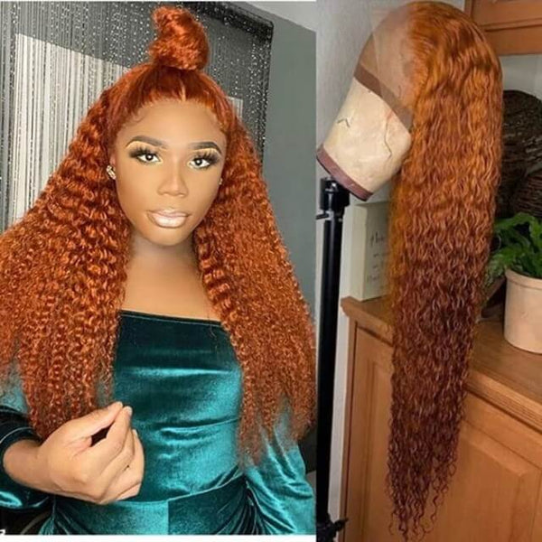 Orange Curly Hair Lace Front Wigs 100% Virgin Human Hair Warm Orange Wigs