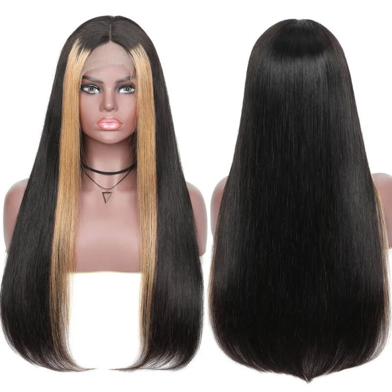 Long Highlight Straight Remy Hair Lace Front Wigs For Black Women