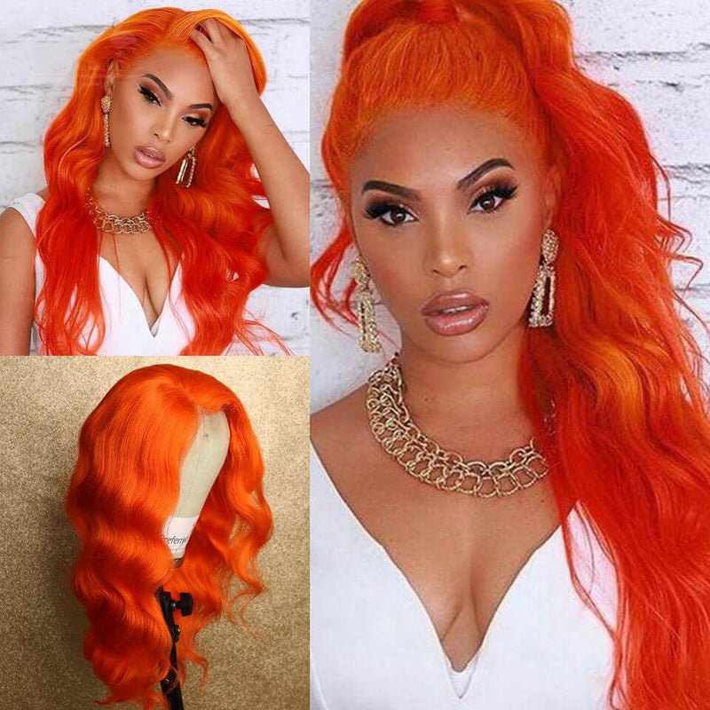 Luxurious Bright Orange Body Wave Lace Front Wigs 12A Virgin Human Hair Wigs