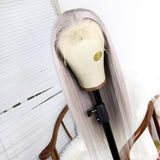 Silver Gray Straight Lace Front Wigs 100% Virgin Human Hair Grey Wigs