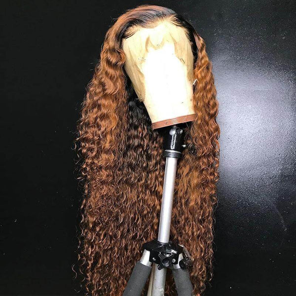 Ombre Brown Long Curly Hair 100% Virgin Human Hair #27 Lace Front Wigs