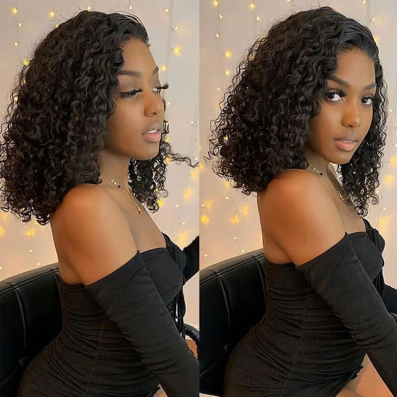Curly Bob 100% Virgin Human Hair Lace Front Wigs For Black Women