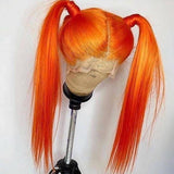 Bright Orange Straight Lace Front Wigs 100% Virgin Human Hair with Baby Hair
