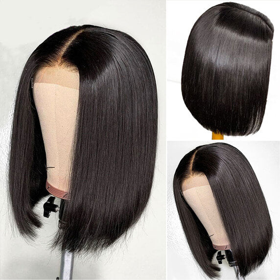 Silk Straight Bob Transparent Lace Front Wigs 100% Virgin Human Hair