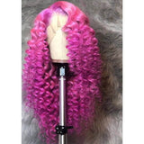 Rose Pink Curly Lace Front Wigs Loose Wave Virgin Hair with Baby Hair