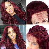 99J Body Wave Lace Front Wigs 100% Virgin Human Hair Burgundy Wigs