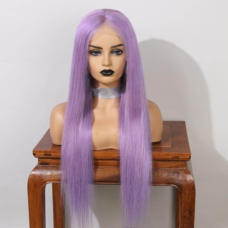 Lavender Purple Straight Lace Front Wigs 100% Virgin Human Hair with Baby Hair