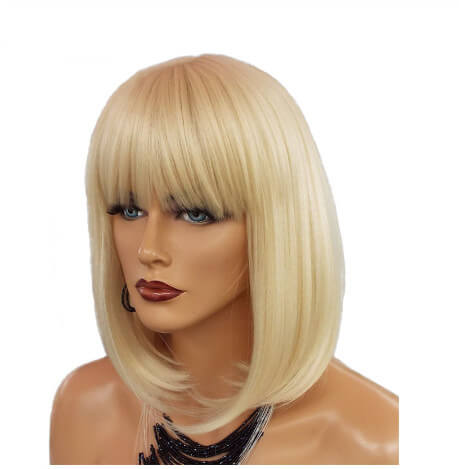 Short Bob 613 Blonde Wigs 100% Virgin Human Hair Lace Front Wigs with Bangs