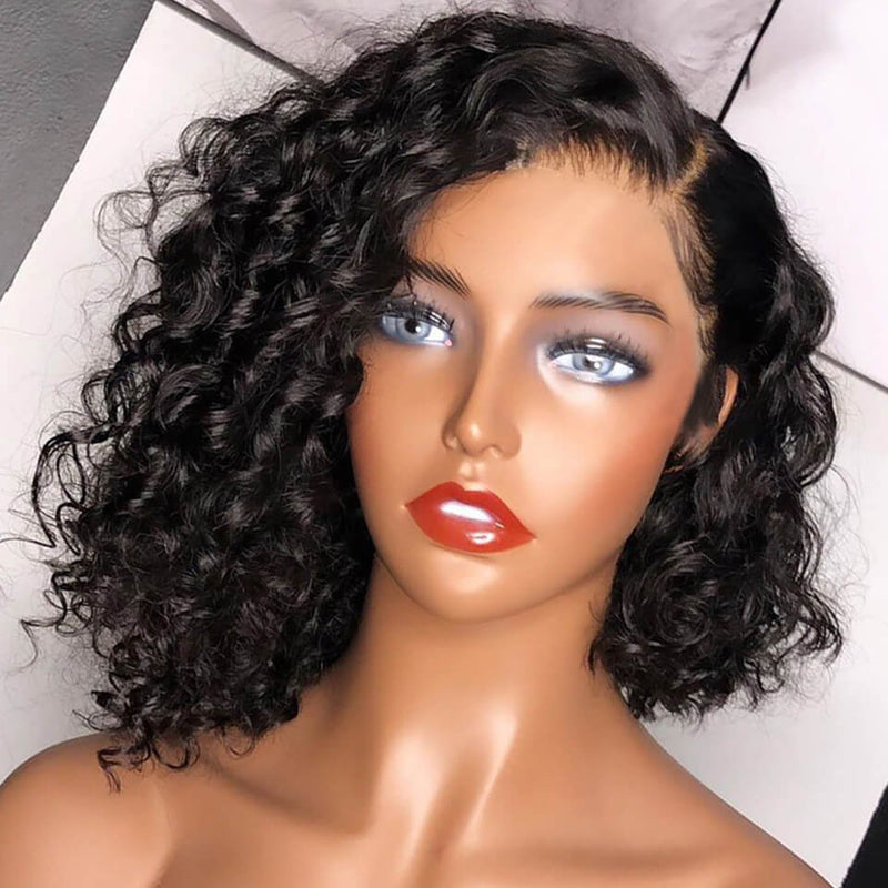 Curly Bob 100% Virgin Human Hair Lace Front Wigs For Black Women