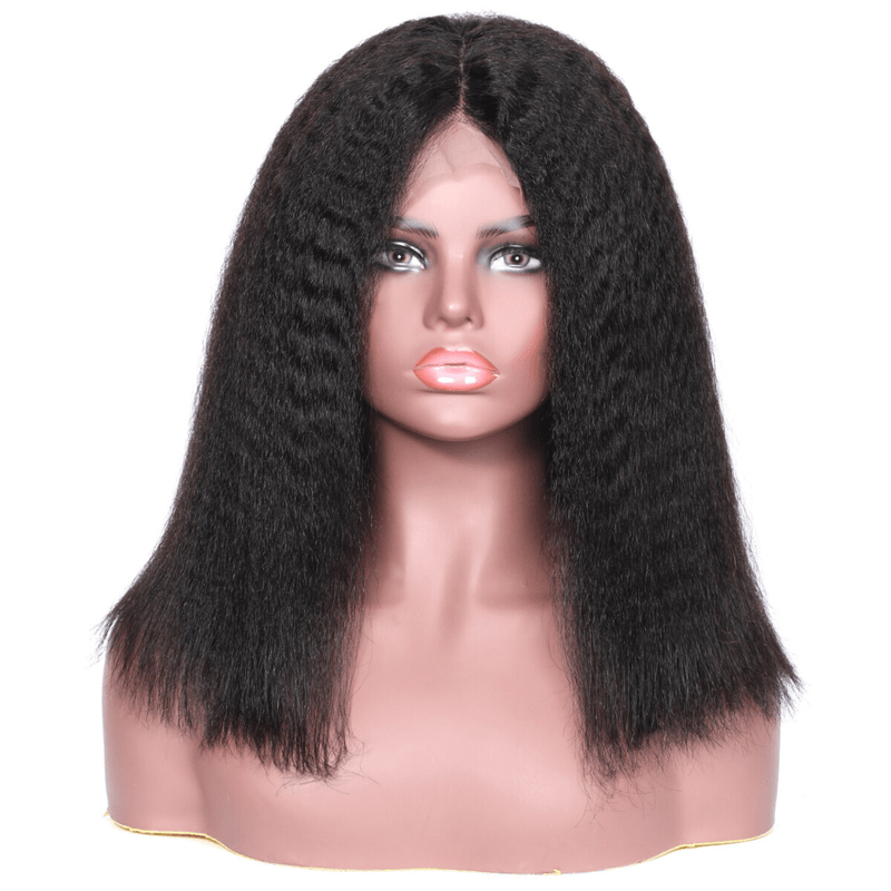 Kinky Straight Bob 12A Virgin Hair 180% Density Lace Front Wigs with Baby Hair