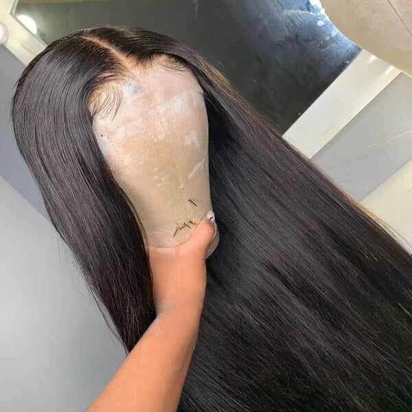 Straight Long Silk Virgin Hair 180% Density Transparent Lace Front Wigs