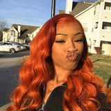 Orange Body Wave Ginger Wavy Remy Human Hair Transparent Lace Front Wigs