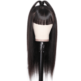 Straight Long Silk Virgin Hair Transparent Lace Front Wigs with Bangs