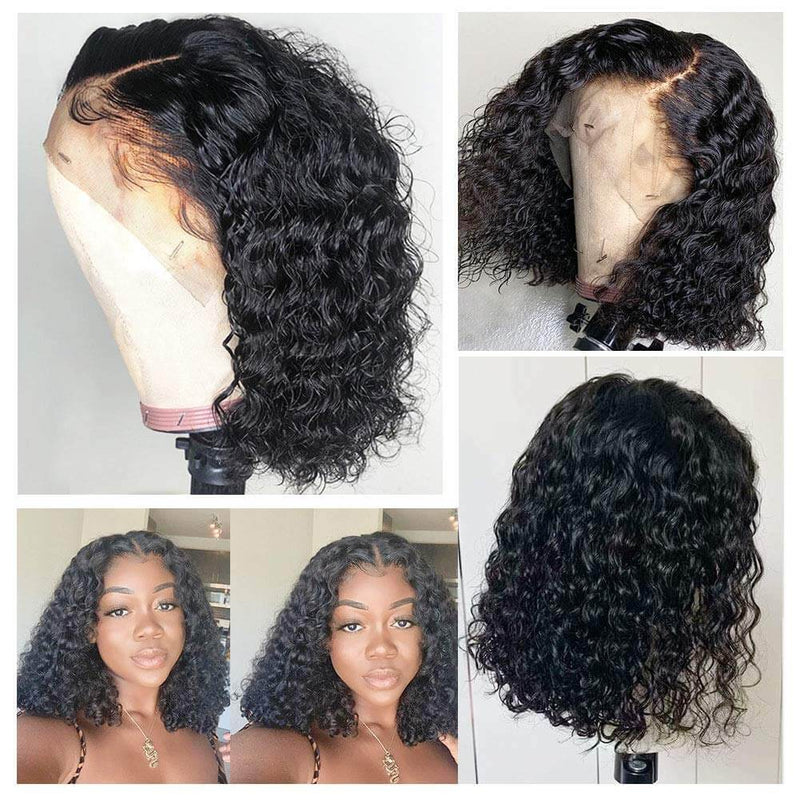 13x6 Curly Bob Lace Front Virgin Human Hair Wig Pre-Pluceked with Baby Hair