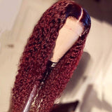 Ombre 1B/99J Long Curly Hair 100% Virgin Human Hair Burgundy Lace Front Wigs