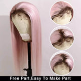 Ombre #4/Pink Straight Lace Front Wigs 100% Virgin Human Hair with Baby Hair