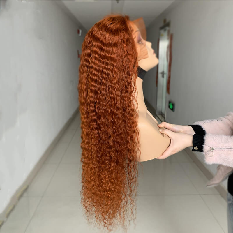 13x6 Orange Curly Lace Front Wig 100% Virgin Human Hair Ginger Wig