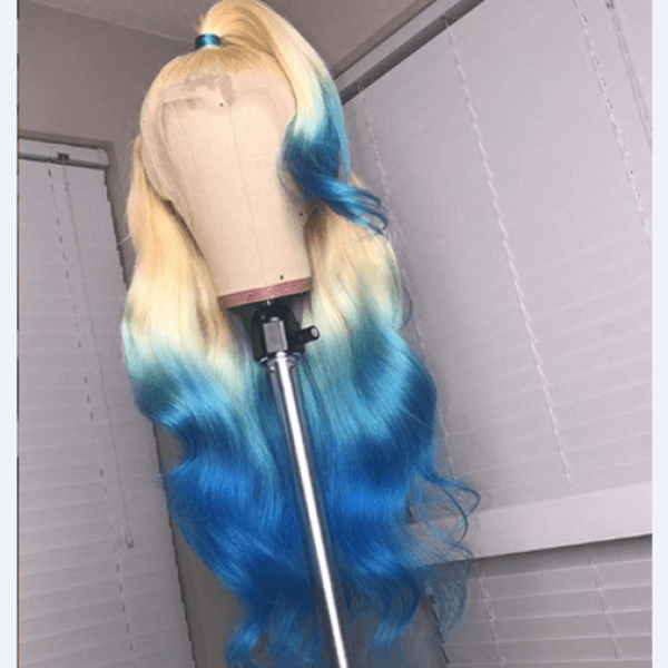 Ombre Blonde&Blue Body Wave Lace Front Wigs 100% Virgin Human Hair