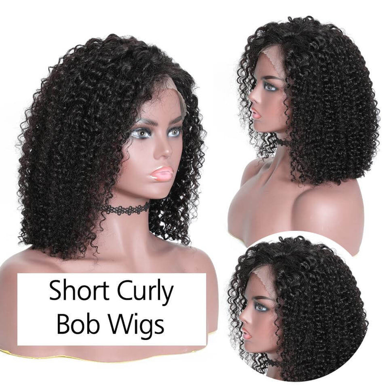 Curly Bob 100% Virgin Human Hair Lace Front Wigs For Black Women