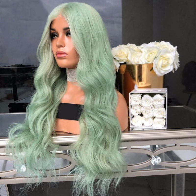 Luxurious Mint Green Body Wave Lace Front Wigs 100% Virgin Human Hair