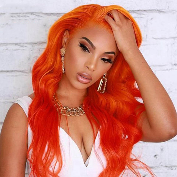 Luxurious Bright Orange Body Wave Lace Front Wigs 12A Virgin Human Hair Wigs