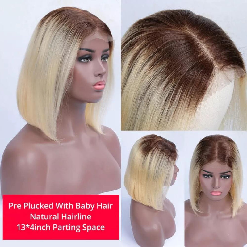 #4/613 Blonde Straight Bob Glueless Lace Front Wig Virgin Human Hair