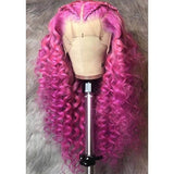 Rose Pink Curly Lace Front Wigs Loose Wave Virgin Hair with Baby Hair