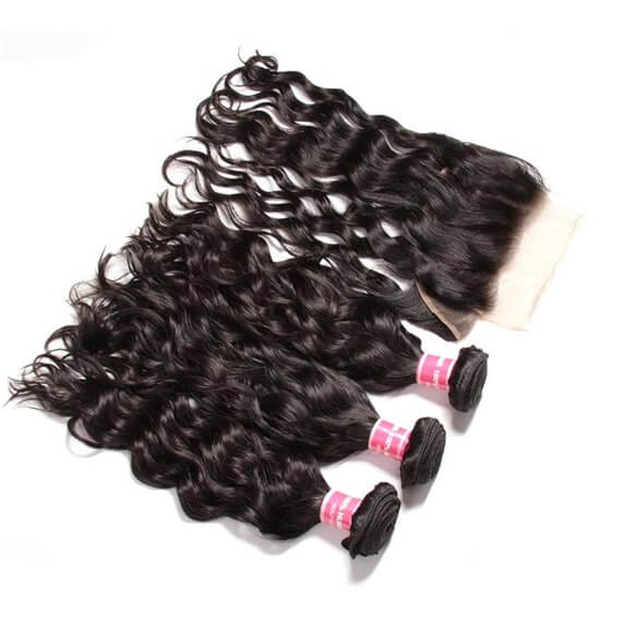 Brazilian Natural Wave 13x4 Ear to Ear Lace Frontal with 3 PCS Top Quality Bundles