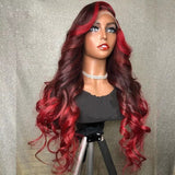 Long Highlight Red Burgundy Body Wave Lace Front Wigs 100% Virgin Human Hair