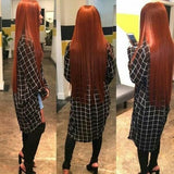 Long Silk Straight Ginger Virgin Hair 200% Density Orange Lace Front Wigs