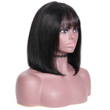 Silk Straight Bob Transparent Lace Front Wigs with Bangs 100% Virgin Human Hair