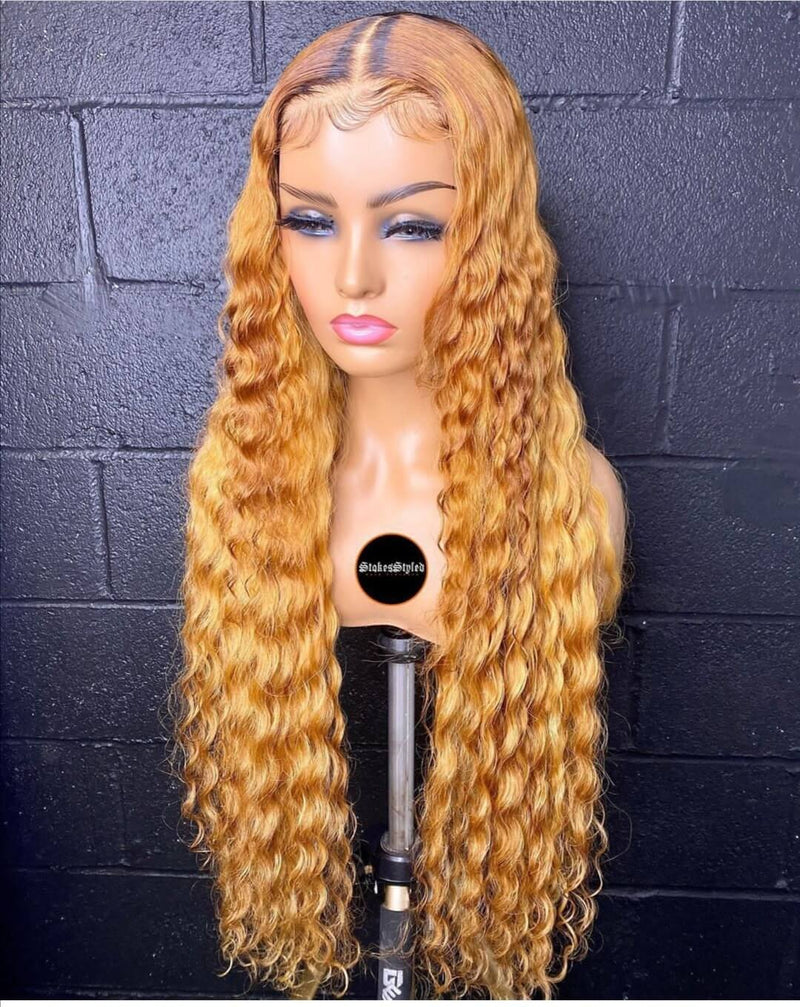 Natural Black/Ombre Blonde Deep Wave 13x4 Lace Front Wigs with Baby Hair