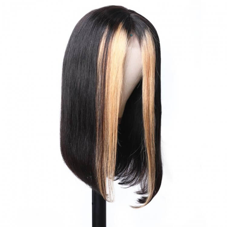 Highlight Short Bob Remy Hair Lace Front Wigs with Baby Hair For Black Women
